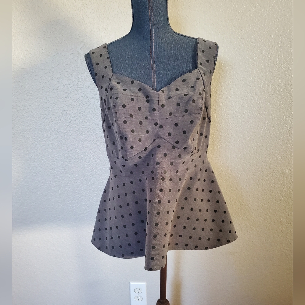 Torrid Gray Polka Dot Peplum Sweetheart Sleeveless Blouse Women's Plus Size 0